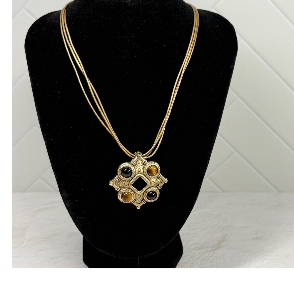Premier Designs Catwalk Necklace Tiger Eye Onyx Boho Dark Academia Y2K Medieval